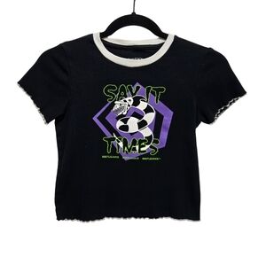 Beetlejuice Youth Novelty Crop Top Halloween Baby Tee Party Costume Shirt XL 14